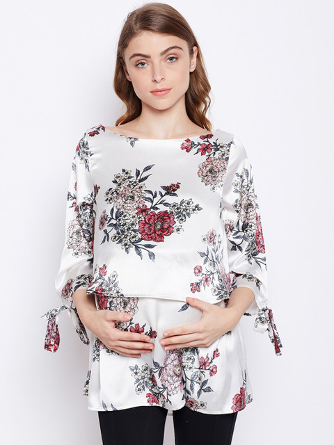 

Oxolloxo Women Off-White Printed Tiered Top