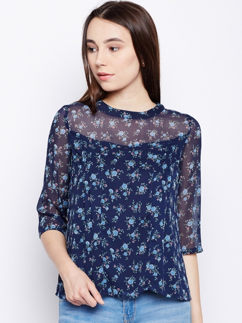 

Oxolloxo Women Navy Blue Printed Top