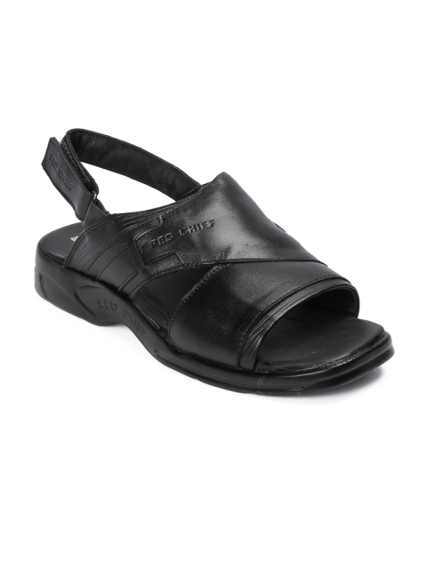 

Red Chief Men Black Leather Comfort Sandals