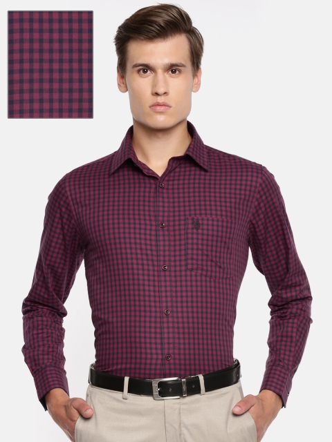 

U.S. Polo Assn. Tailored Men Maroon & Navy Blue Slim Fit Checked Formal Shirt