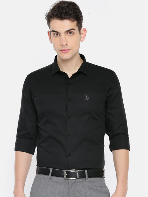 

U.S. Polo Assn. Tailored Men Black Slim Fit Solid Casual Shirt