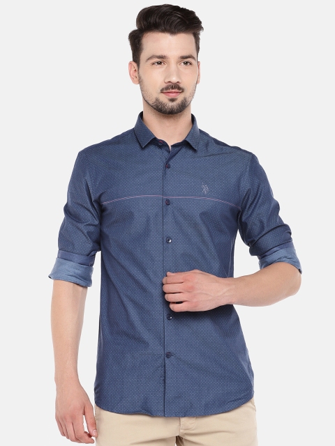 

U.S. Polo Assn. Tailored Men Blue Slim Fit Printed Formal Shirt