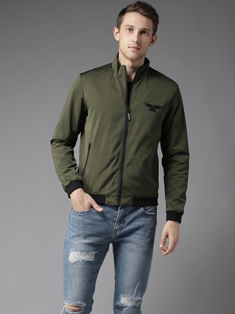

Flying Machine Men Olive Green Solid Bomber Jacket