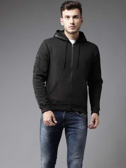 

Flying Machine Men Black Solid Hooded Sweatshirt