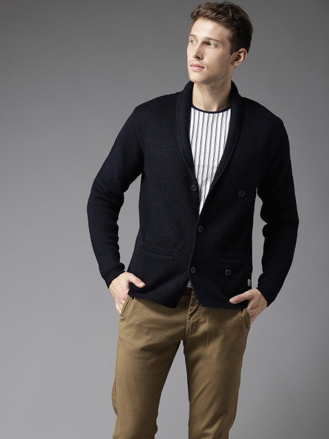 

Flying Machine Men Navy Self-Design Cardigan, Navy blue