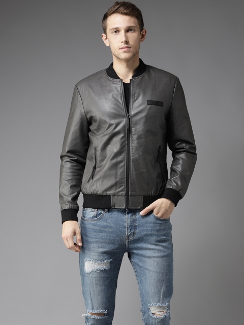 

Flying Machine Men Grey Self-Design Bomber Jacket