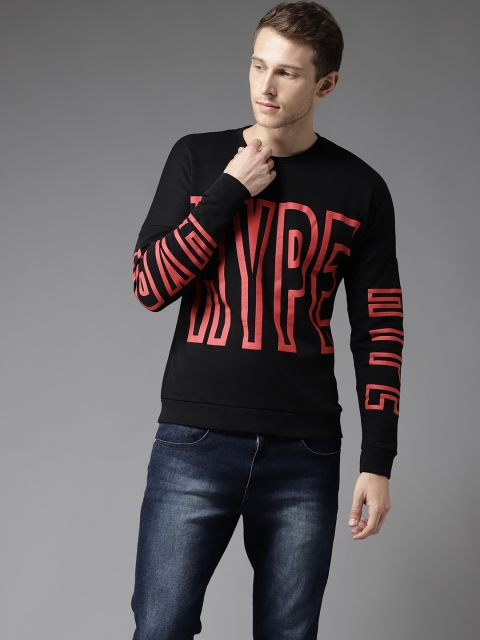 

Flying Machine Men Black & Coral Red Printed Sweatshirt