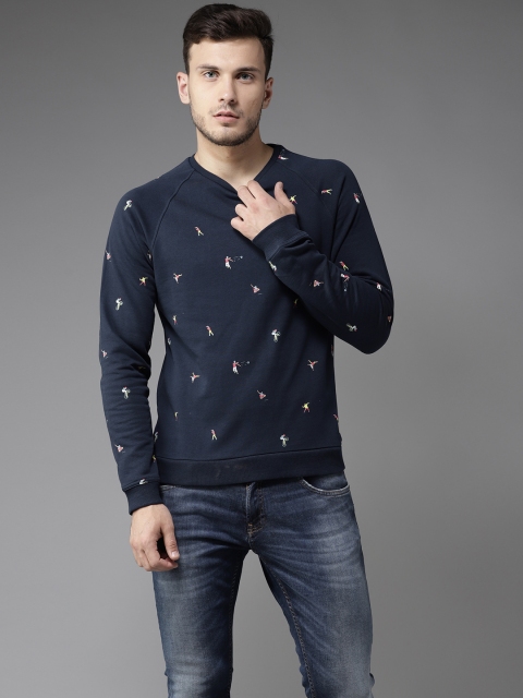 

Flying Machine Men Navy Blue Printed Sweatshirt