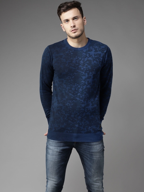 

Flying Machine Men Navy Blue Printed Pullover