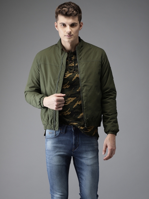 

Flying Machine Men Olive Green Solid Bomber Jacket