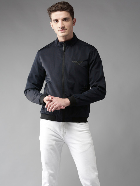 

Flying Machine Men Navy Blue Solid Bomber Jacket