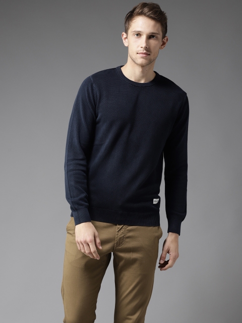 

Flying Machine Men Navy Self-Design Sweater, Navy blue