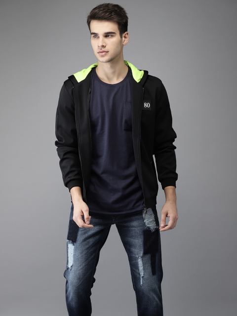 

Flying Machine Men Black Solid Hooded Bomber Jacket