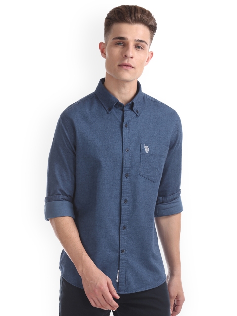 

U.S. Polo Assn. Men Blue Regular Fit Solid Casual Shirt