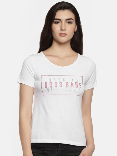 

SF JEANS by Pantaloons Women White Printed Round Neck T-shirt
