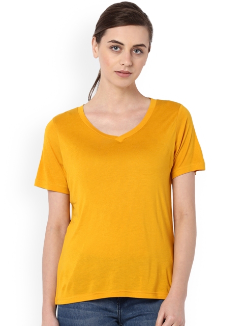 

Van Heusen Woman Women Yellow Solid V-Neck T-shirt
