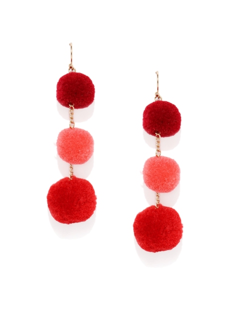 

Accessorize Red Spherical Shaped Pom Pom Drop Earrings