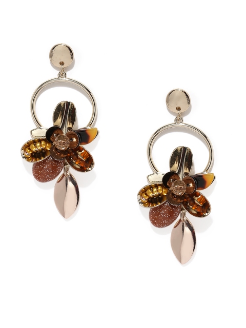 

Accessorize Brown & Silver-Toned Floral Drop Earrings