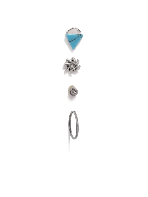 

Accessorize Silver-Toned & Blue Geometric Studs Set