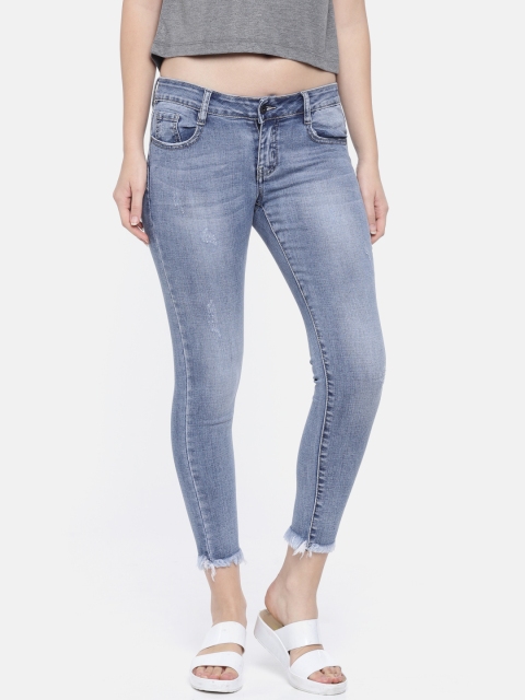 

Deal Jeans Women Blue Mid-Rise Low Distress Cropped Jeans