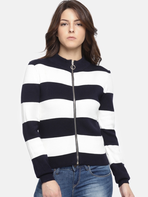 

Deal Jeans Women Navy & White Striped Front-Open, Navy blue