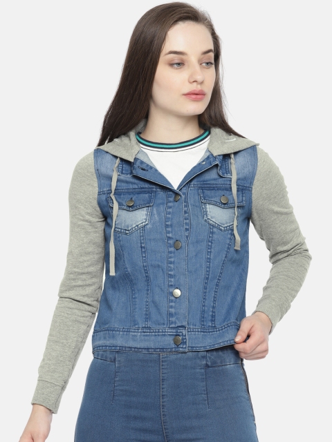 

People Women Blue Solid Denim Jacket