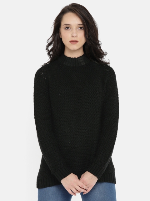 

People Women Black Solid Pullover