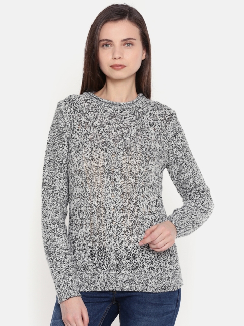 

People Women Grey & White Solid Pullover