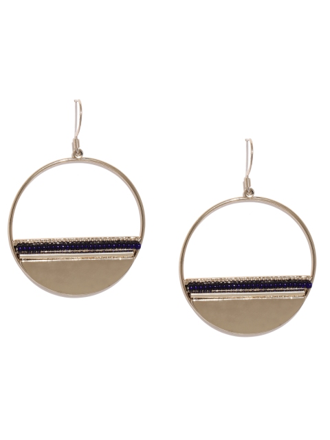 

Accessorize Gold-Toned & Navy Blue Circular Drop Earrings