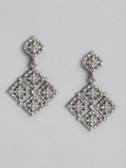 

Accessorize Silver-Toned Stone Studded Diamond Shaped Drop Earrings