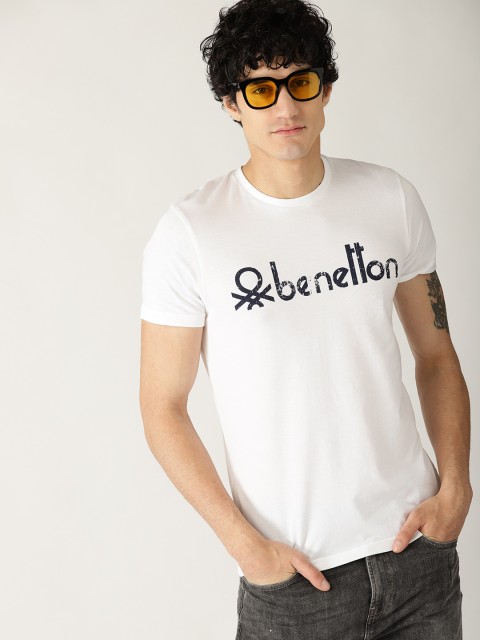 

United Colors of Benetton Men White Solid Round Neck T-shirt