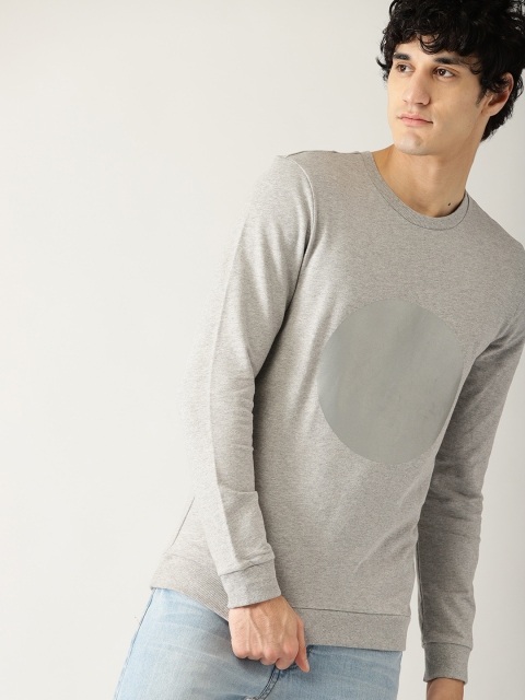 

United Colors of Benetton Men Grey Melange Printed Detail Sweatshirt