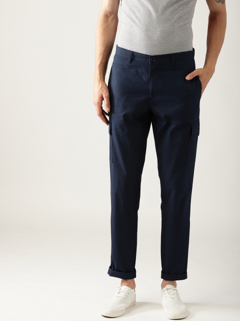 

United Colors of Benetton Men Navy Blue Tapered Fit Cargo Trousers