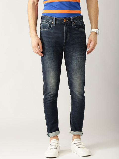 

United Colors of Benetton Men Navy Blue Carrot Fit Mid-Rise Clean Look Stretchable Jeans