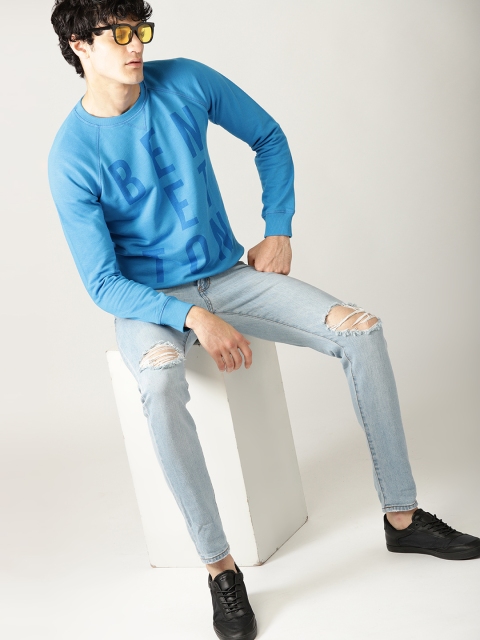 United Colors of Benetton Men Blue Printed Sweatshirt