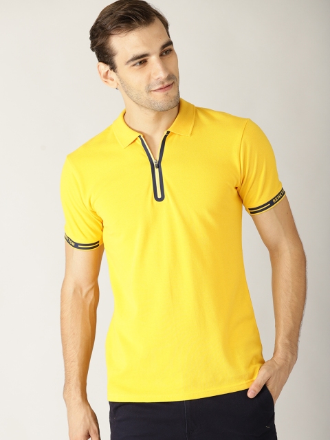 

United Colors of Benetton Men Yellow Solid Polo Collar Pure Cotton T-shirt