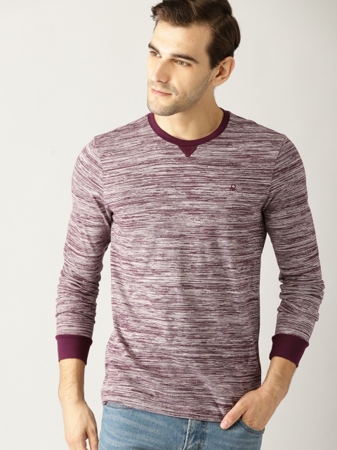 

United Colors of Benetton Men Purple & White Solid Round Neck T-shirt