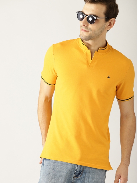 

United Colors of Benetton Men Yellow Solid Stand Collar T-shirt