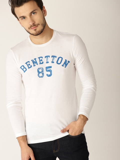 

United Colors of Benetton Men White Printed Round Neck T-shirt