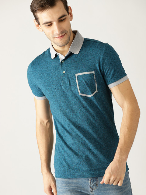 

United Colors of Benetton Men Blue Solid Polo Collar T-shirt