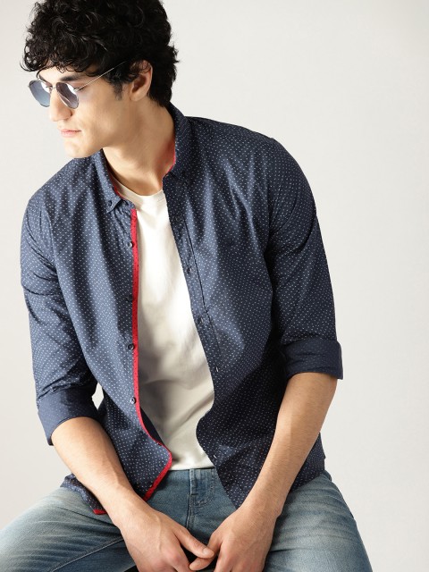 

United Colors of Benetton Men Navy Blue Slim Fit Printed Casual Shirt