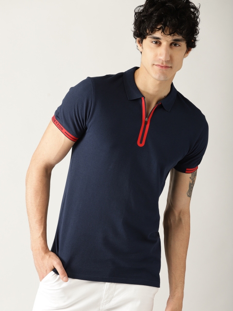 

United Colors of Benetton Men Navy Blue Solid Polo Collar T-shirt