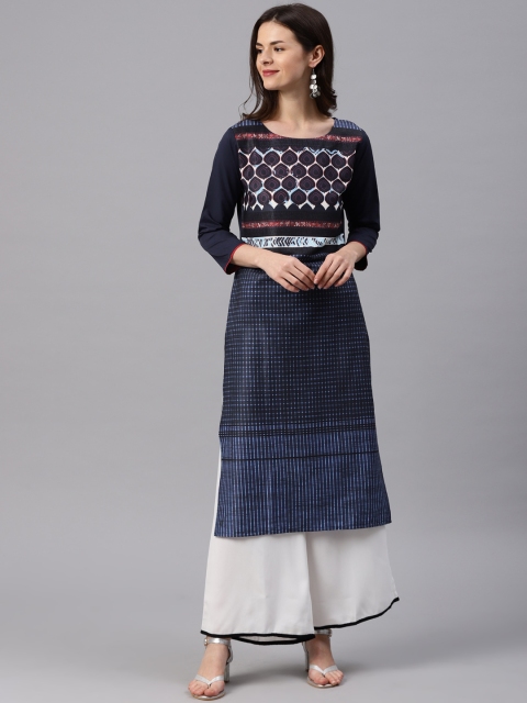 

AHIKA Women Navy Blue Digital Print Straight Kurta