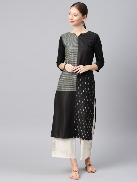 

AHIKA Women Black Printed Straight Kurta