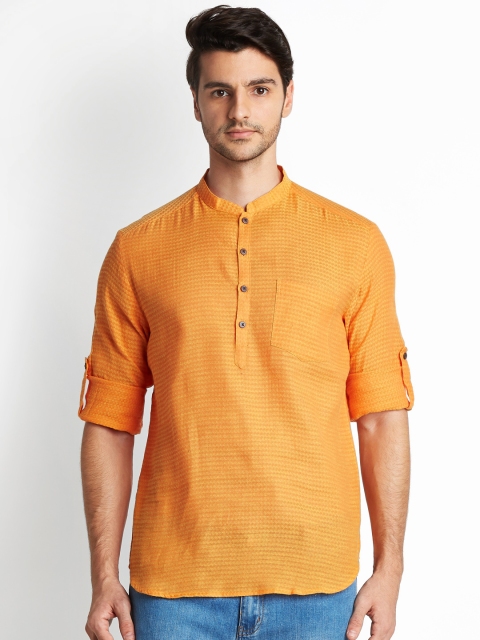 

indus route by Pantaloons Men Mustard Woven Design Straight Kurta