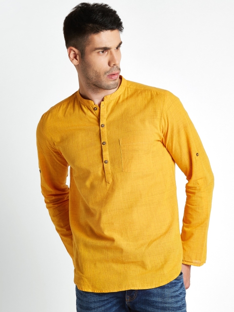 

indus route by Pantaloons Men Yellow Solid Straight Kurta