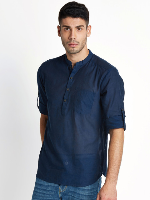 

indus route by Pantaloons Men Blue Solid Straight Kurta