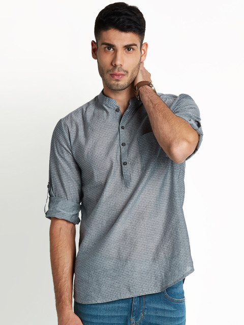 

indus route by Pantaloons Men Grey Woven Design Straight Kurta