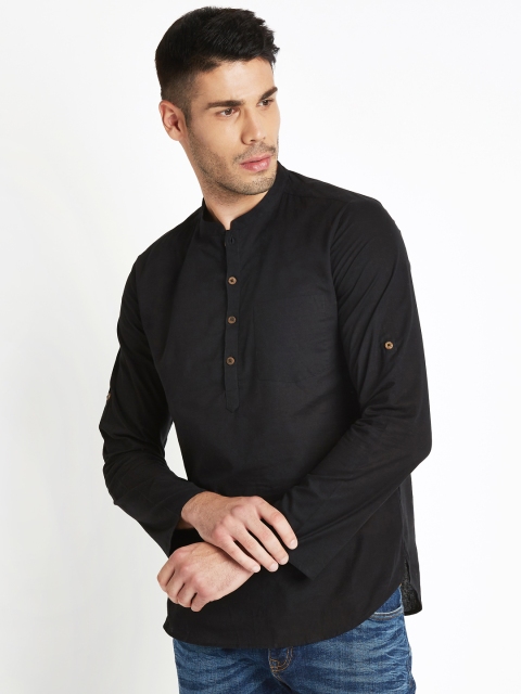 

indus route by Pantaloons Men Black Solid Straight Kurta