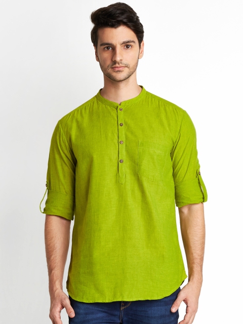 

indus route by Pantaloons Men Green Solid Straight Kurta